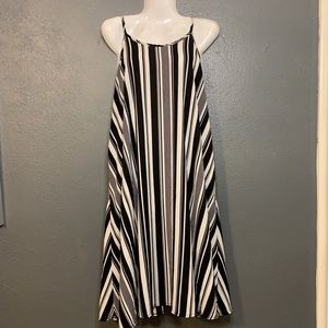 Black & white vertical striped dress.